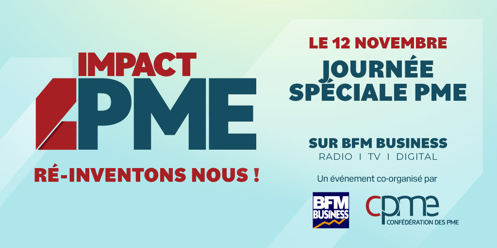 ImpactPme's tweet image. Jeudi 12 novembre, @bfmbusiness &amp;amp; @CPMEnationale s’associent pour #ImpactPME, une journée spéciale #PME où entrepreneurs et experts se réuniront pour vous donner les clés d’un rebond efficace face à la crise💪🏻
📆 Inscrivez-vous à l’événement 100% digital
➡️bit.ly/ImpactPME12