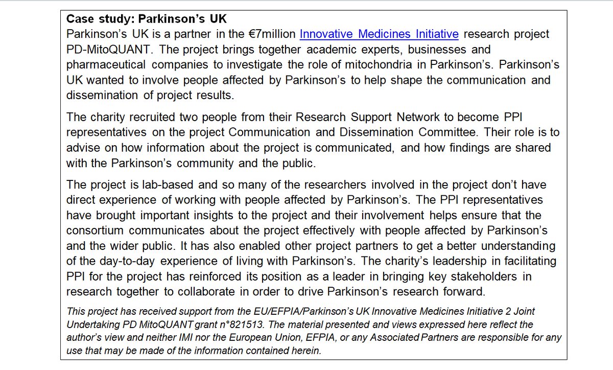  #Involvement allows for increased recognition of a charity. It boosts their reputation for funding research that’s relevant to patients. (5/12) @IMI_JU  @ParkinsonsUK  @_nratcliffe  @annie_amjad