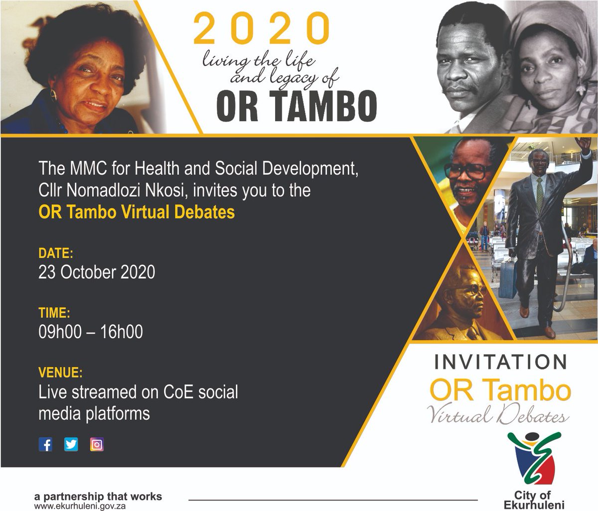 🗣#ORTamboMonth Debates
The youth of Ekurhuleni will go head-to-head in the #ORTambo debates on Friday, 23 October from 09h00 – 16h00. Participants will come up with solutions to problems faced in their communities drawing on #ORTambo’s legacy to fight global pandemics. https://t.co/OuRsUSZj5h