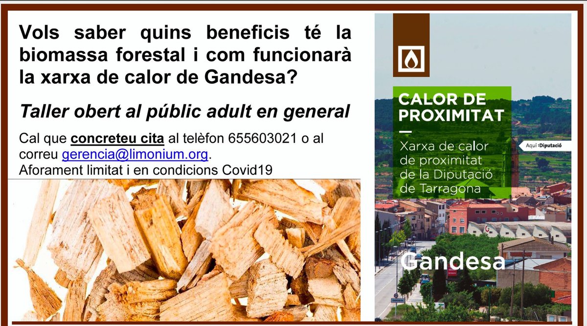 ♨️ Quins beneficis té la biomassa? Com funcionarà la xarxa de calor de proximitat a Gandesa?

📝 Apunta't al taller que organitzem el proper dijous, 5 de novembre al Centre Empresarial Terra Alta.

ℹ️ Aquí trobaràs tota la informació i com apuntar-te: