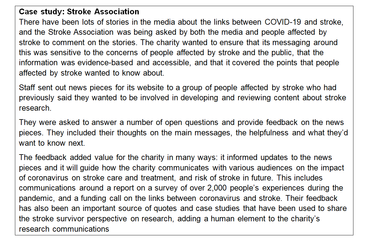  #Involvement helps shape policy and media messaging – especially when times are tough – e.g. during  #Covid19 (11/12) @TheStrokeAssoc  @LauraJPiercy