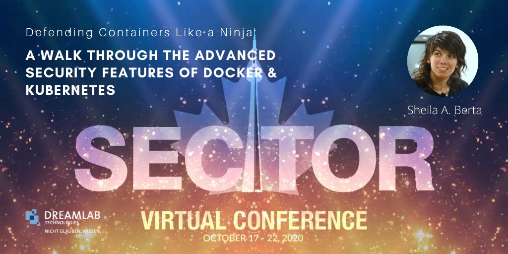 @UnaPibaGeek will be presenting on #Docker & Kubernets at @sectorca, Canada's IT Security Conference this coming Wednesday, October 21: https://t.co/pHuqEjtg6w #sectorca #cybersecurity #infosec https://t.co/TLWL7PQ8Xl