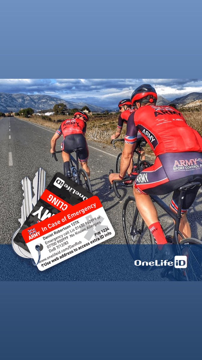 Road tested by @britarmycycling 
Handy pvc ID tags personalised with emergency contacts and medical info.
Custom designs available for clubs and events. onelifeid.com/product/onelif…