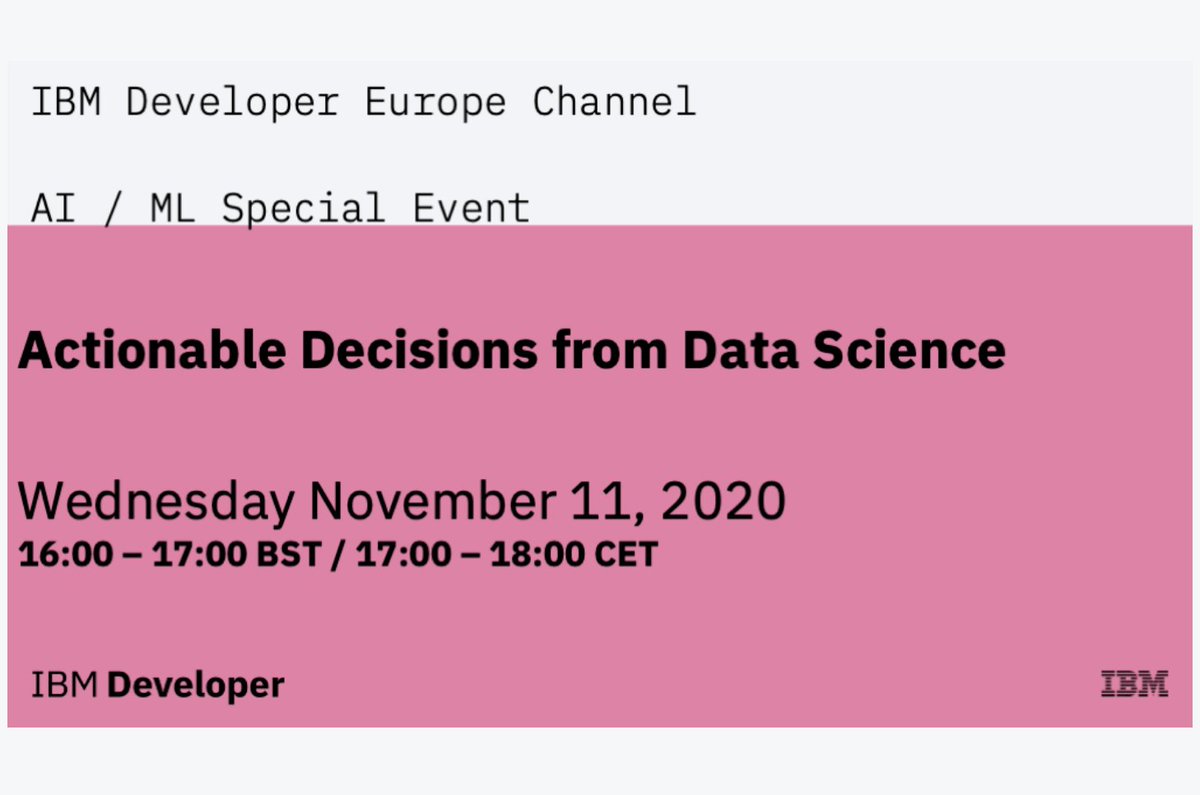 Free #developer webinar on Nov 11: "Actionable Decisions from #DataScience for #Coders" 🎲🔮🤓
lnkd.in/gW3eccm

#Math for #Developers &amp; #DataScientists!🧮🧐🤖

#learntocode #100daysofcode #java #python #ML #code #AI #machinelearning #KI #datamanagement #devcommunity