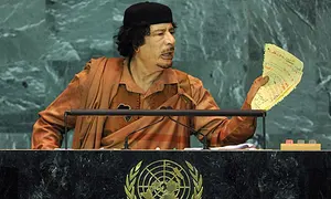 A proud bedouin, he endured the mockery of the west by appearing at the UN wearing traditional bedouin clothes, and famously pitched a bedouin tent inside an estate owned by Donald Trump prior to his famous UN speech.