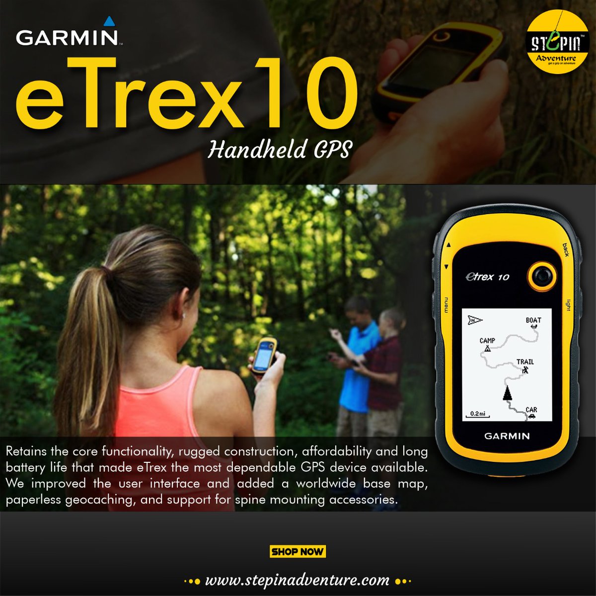تويتر \ Stepin Adventure على تويتر: "Garmin eTrex 10 Handheld GPS is a  basic, easy to use GPS unit perfect for geocaching, hunting or hiking.  https://t.co/V3rxX5prwV #garmin #etrex #buynow #stepinadventure #gooutdoors  #trekking #