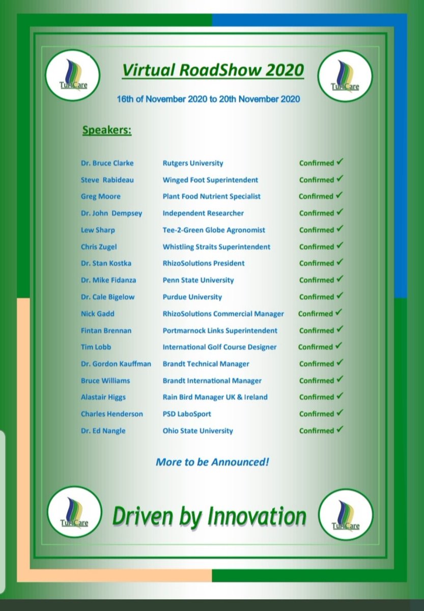 turfcare1's tweet photo. What a lineup for TurfCares upcoming Virtual Roadshow! There really is something for everyone. Be sure to register with one of the team.
#bestlineupever
#alwayslearning
#3PA https://t.co/9TsVGIVpi4