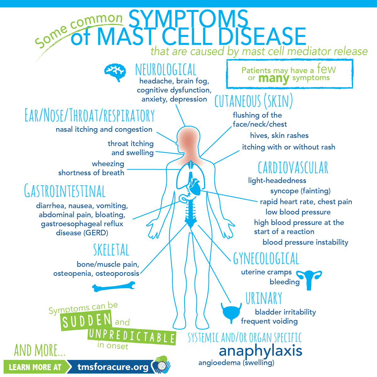 Heute ist #mastcellawarenessday.

MCAS & Mastozytose bedeuten einen bunten Blumenstrauß an Symptomen (die aufgezählten sind nur die allerhäufigsten) und ist nicht heilbar. 

Auch ist es aktuell eine Art 'Modekrankheit', was den wirklich Betroffenen das Leben noch schwerer macht.