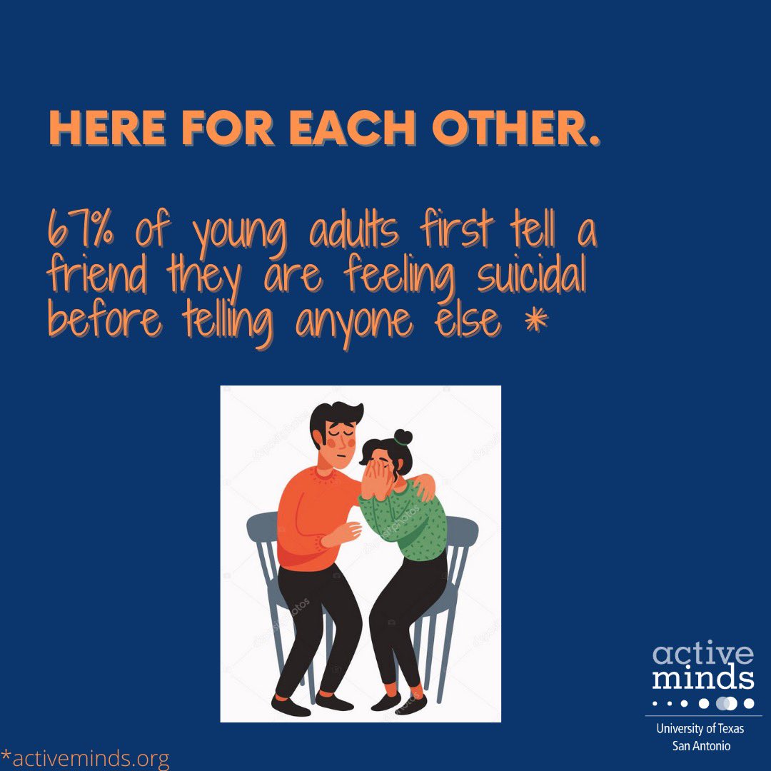 activemindsutsa's tweet photo. You don’t have to be an expert you just have to be there. A lot of people believe they have to give advice to help a friend out in need, but in reality people just want to be heard. The most powerful thing you can do is listen. Remember to validate, appreciate, and refer. https://t.co/UdFWhswTCh