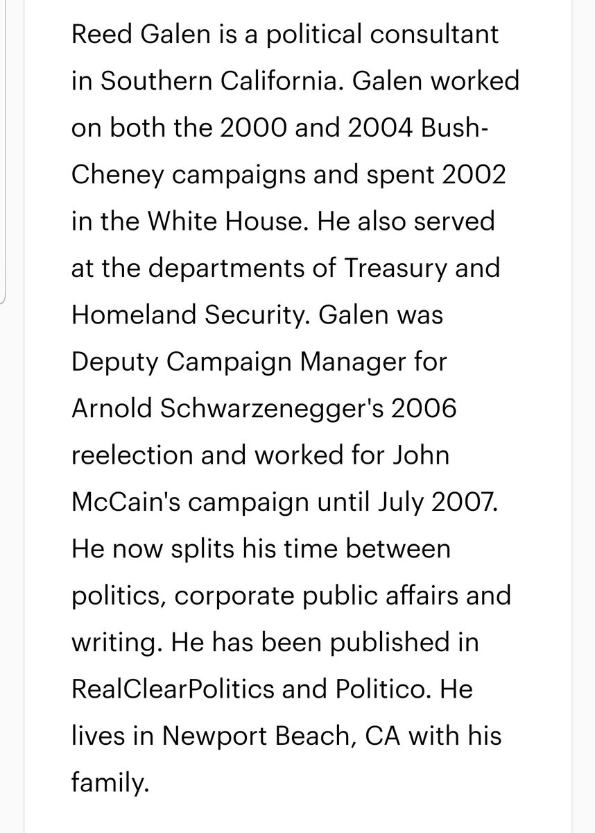Reed Galen is the second biggest "hands-on" co-founder at Lincoln Project after Horn.His firm is also the number one pass-thru for most of Lincoln Project's spending.He worked for McCain's campaign and GW Bush's campaigns and in his White House -- he helped sell the Iraq war.