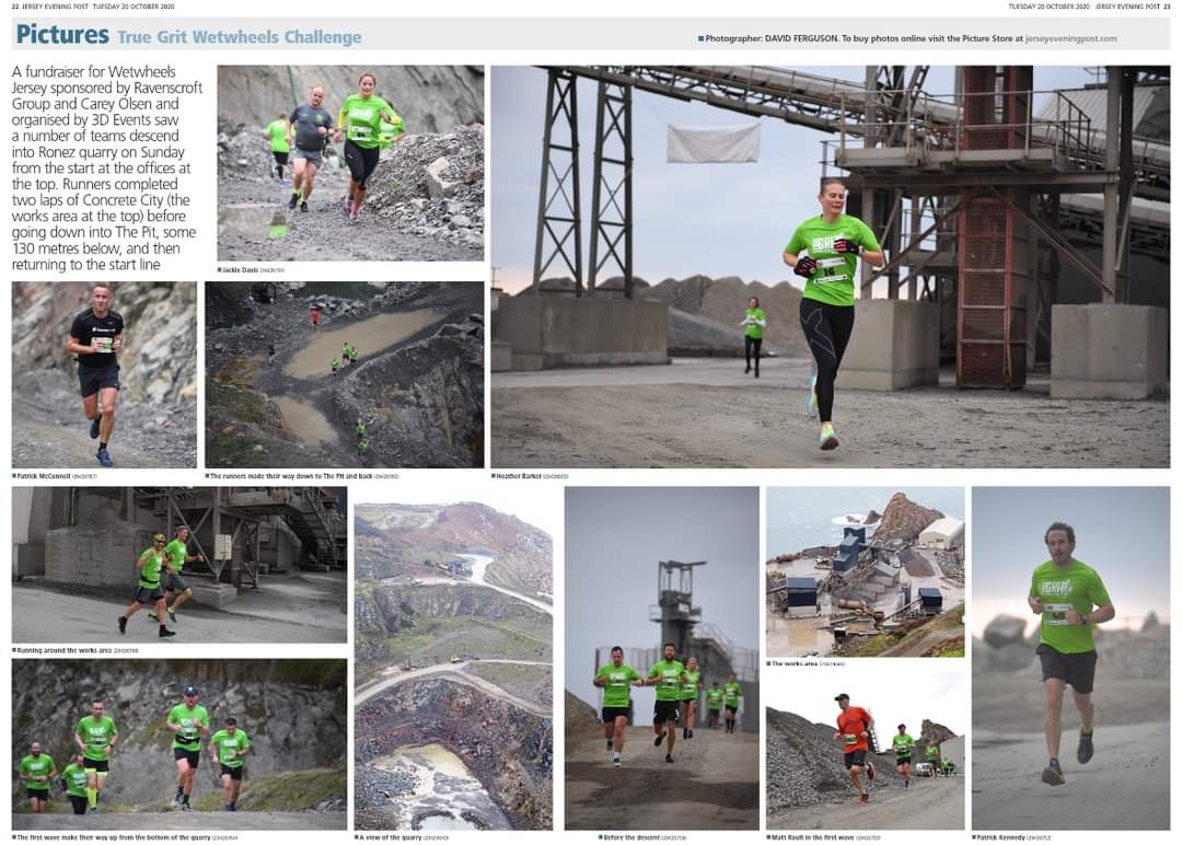 Ronez_Ltd's tweet photo. Fantastic coverage of the True Grit Wetwheels Challenge 2020 in today's @JEPnews. @WetwheelsJersey #truegritchallenge #3devents @RavenscroftGB @SigmaRoc_Plc https://t.co/fI7DoVmDi6