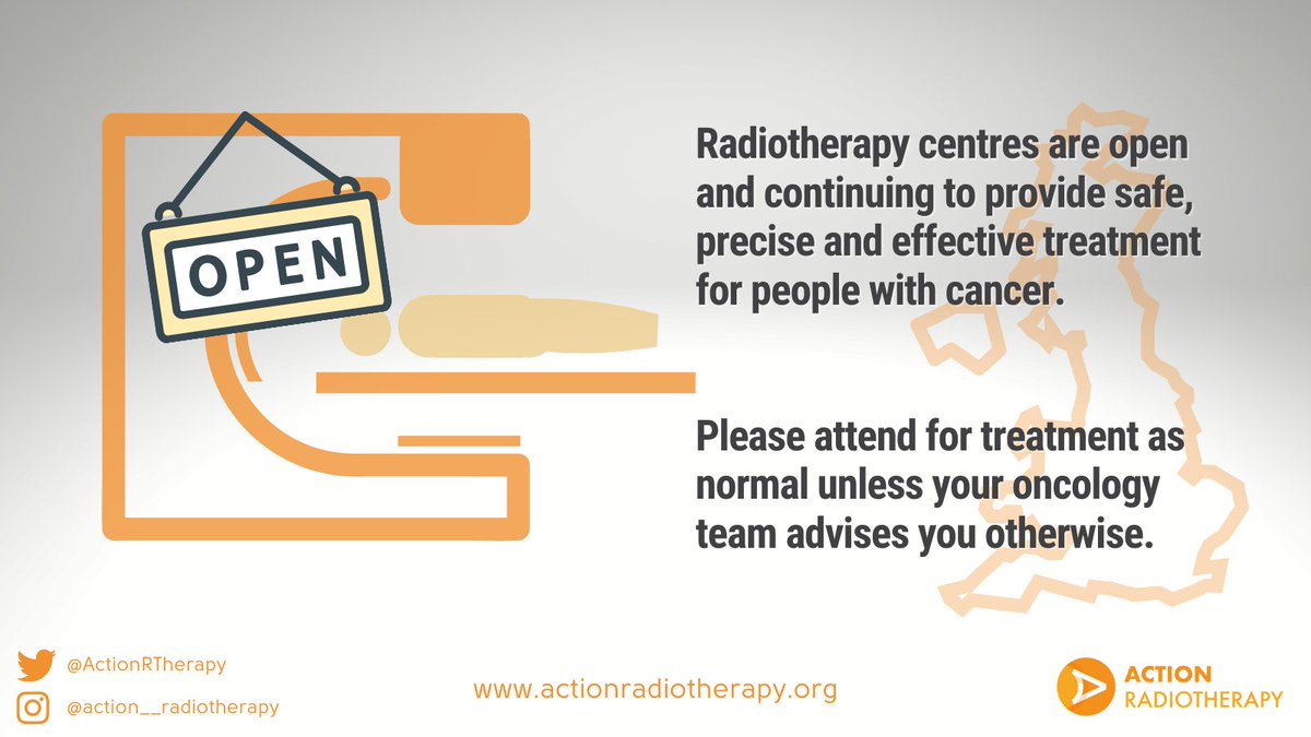 Radiotherapy departments are continuing to provide safe, precise and effective cancer treatment throughout Covid-19. Your radiotherapy team are there for you, please attend for treatment as normal and don't hesitate to ask if you have any concerns ✨