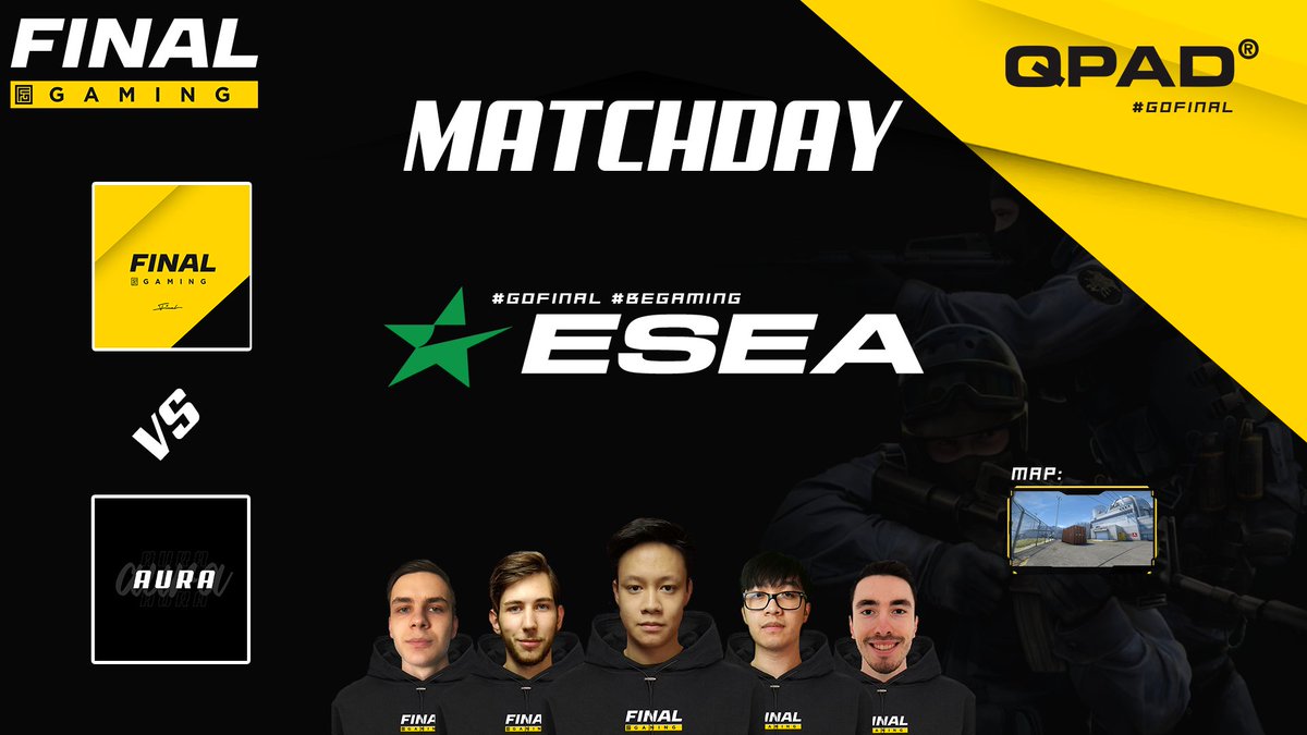 finalgaming_de's tweet photo. #Matchday #CSGO
⏰20:00 Uhr
🏆@ESEA Main
🆚#AURA
🎙️Cast: n/a
Nachdem die #99Liga erstmal vorbei ist heißt es diese Woche in der ESEA noch punkte holen! Derzeit stehen wir 4-6 und wollen dies natürlich ändern!
#goFinal #FinalFamily #Q_UP https://t.co/OEPNnd6zY8