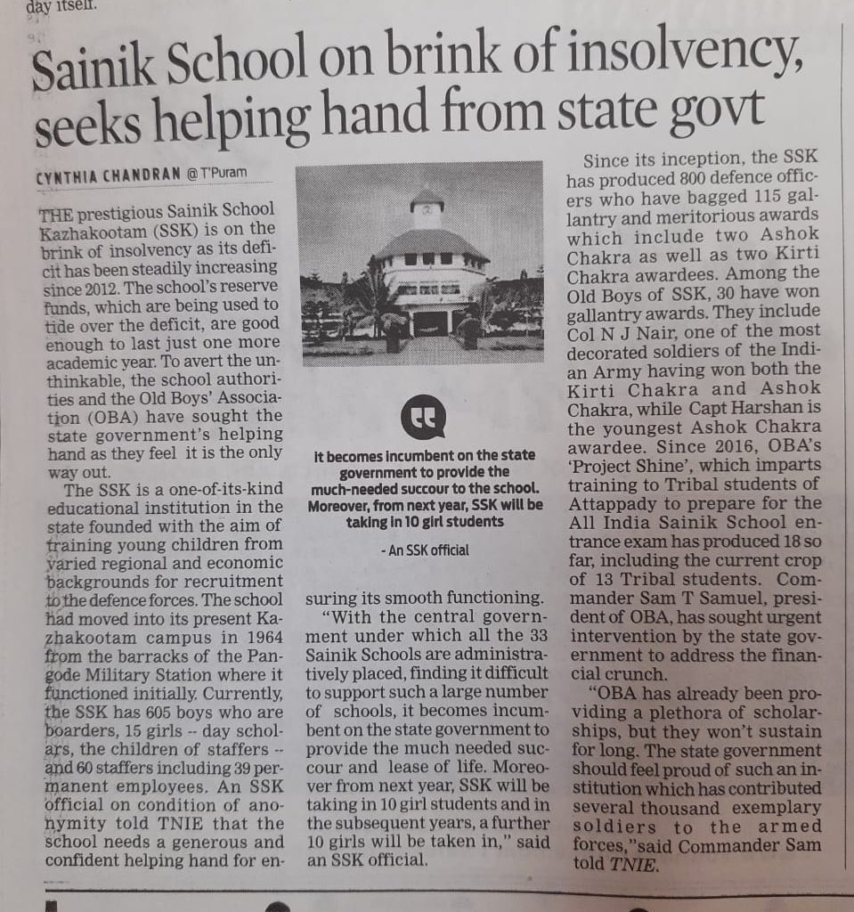 sreenivaSNK's tweet photo. Kerala's only Sainik School offering quality education across socio-economic barriers is facing shutdown due to funding constraints. Requesting intervention by government. #SaveSSKZM @CMOKerala @vijayanpinarayi @drthomasisaac @ShashiTharoor @DefenceMinIndia  @KeralaGovernor https://t.co/gX4L5y7MmL