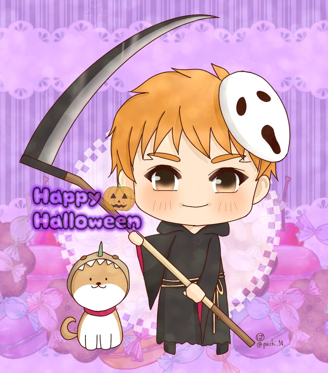 ぱち ハロウィンイラスト 第7弾 ウノスケさんの死神を描いてみましたー とスクワッドなさったり と現地集合出場されたり何かとgwの方々とご縁のあるウノスケさん 爽やかな印象なのでそのまま描きました Happy Halloween ぱちの