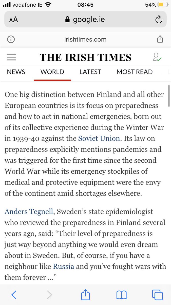 Arguably, Finland is more interesting that Sweden. It’s reasons for doing so well come from early lockdown, but also from some fairly unique factors  https://www.irishtimes.com/news/world/europe/how-finland-kept-covid-19-in-check-and-protected-its-economy-1.4364512