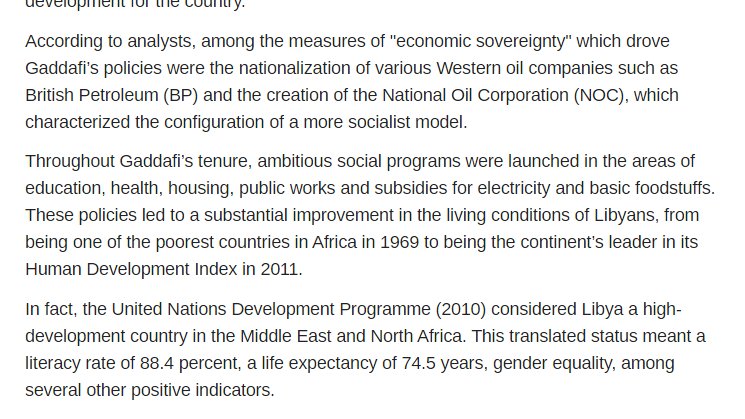 Libya had the highest GDP per capita and life expectancy in Africa and less people lived below the poverty line than in the Netherlands.