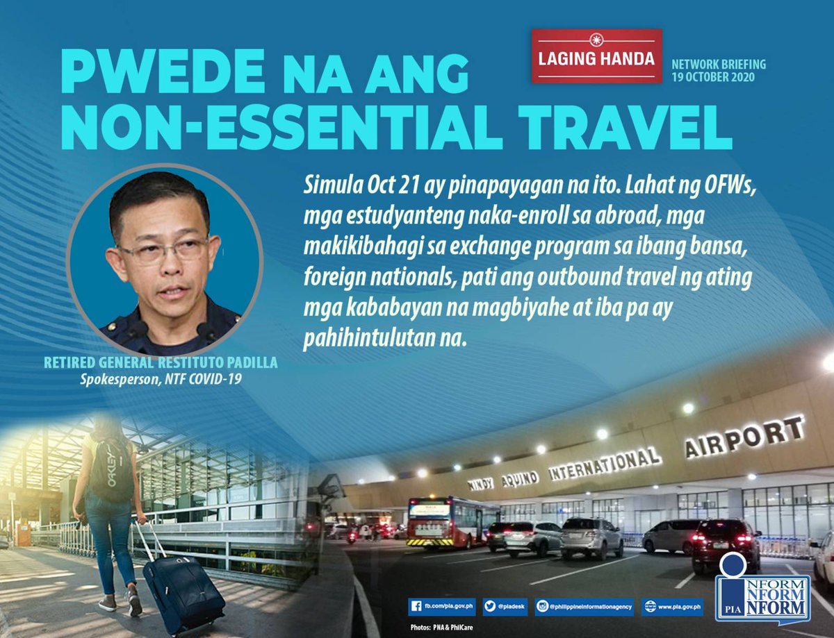 Pinapayagan na ang non-essential travels abroad.
#InformInformInform #LagingHanda #COVID19PH