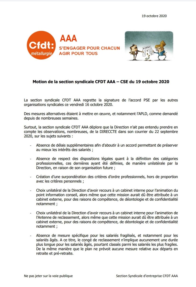 CfdtAaa's tweet photo. Motion de la section CFDT AAA présentée en CSE du 19/10 https://t.co/eq7GHcdHtJ