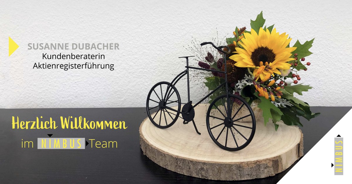 nimbusag's tweet image. Wir freuen uns, Susanne Dubacher neu mit im Team dabei zu haben. Sie wird uns als Kundenbetreuerin in der Akteinregisterführung unterstützen.
#TeamNimbus  #newteammember