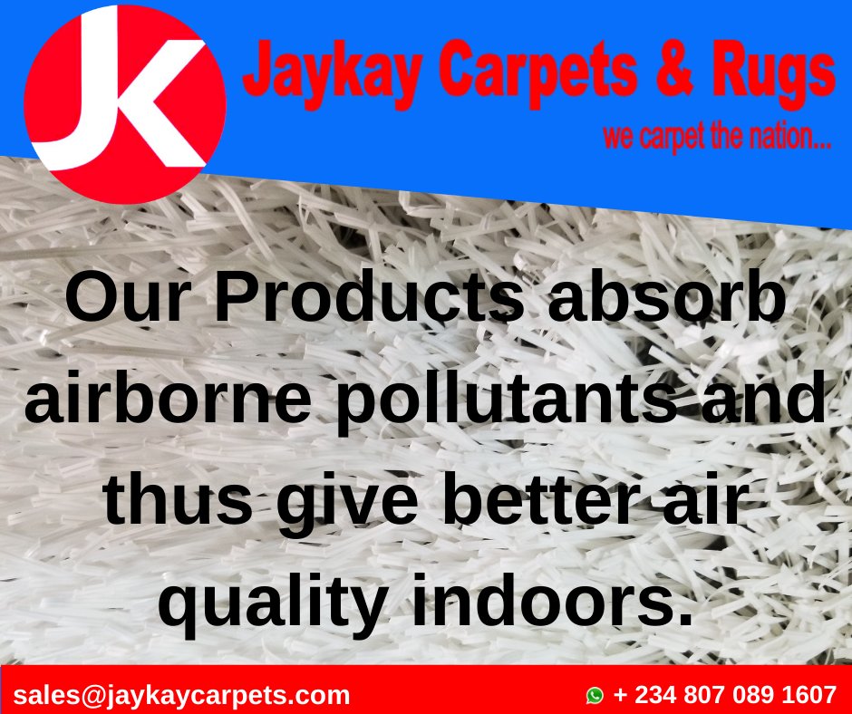 jaykaycarpets's tweet photo. Our Products absorb airborne pollutants and thus give better air quality indoors.

#JaykayCarpets #Carpets #Rugs #InteriorDesign #InteriorDecor #HomeDecor #ArtificialGrassCarpet #Flooring #Kano #Abuja #Lagos #Aba #Onitsha #Nigeria #Business #Marketing #Sales #TuesdayThoughts https://t.co/7gqjIVovgh