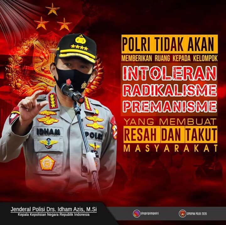 Yusril11417676's tweet photo. Stop Anarkisme
Polri tidak akan memberikan ruang kepada kelompok intoleran, radikalisme, dan premanisme yang membuat resah dan takut masyarakat 
#SikapCerdasStopProvokasi
Jenderal Polisi Drs. Idham Azis, https://t.co/Ij2qiWoRSy.
Kepala Kepolisian Negara Republik Indonesia https://t.co/jFXCACxkoc