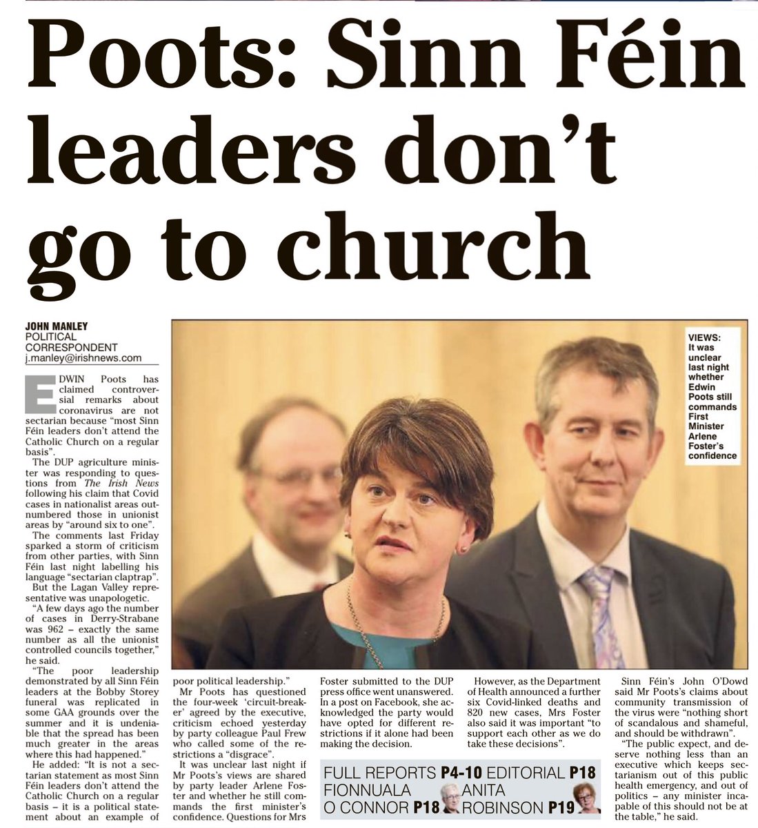 murchadhfinn's tweet photo. In an in-depth interview given to his pet dog, overheard by somebody hidden in a bush close by, Poots dismissed the claim he was being sectarian after “not being able to find a cafflick who actually went to mass” and that he was “just plain old fashioned racist now”. #HoleDigging https://t.co/b2OkefDhhb