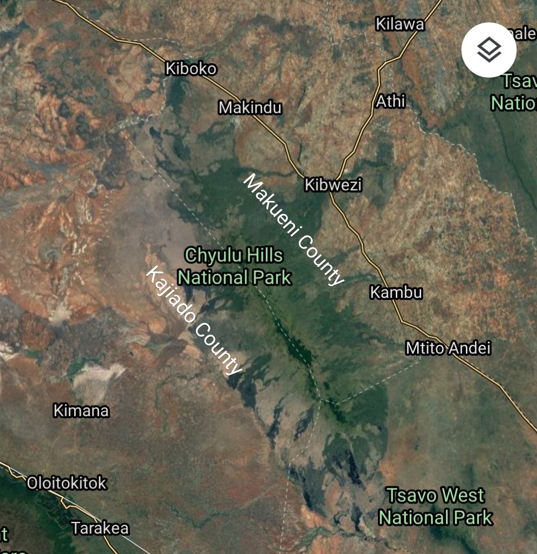 6. CHYULU HILLS - The volcanic range of Chyulu Hills in South Eastern Kenya partly marks the boundary between Kajiado and Makueni counties. The northern facing side of the hill is in Makueni while the southern slopes are in Kajiado county.