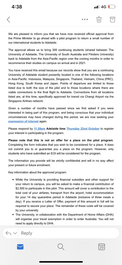 StudyLocalAus's tweet photo. SA pilot program is approved by the federal govt, universities is asking students to submit EOI. 300 continuing students will be back to their Adelaide campus in 2021. #StudyLocalSupportLocal https://t.co/Zj6YJpRLM6
