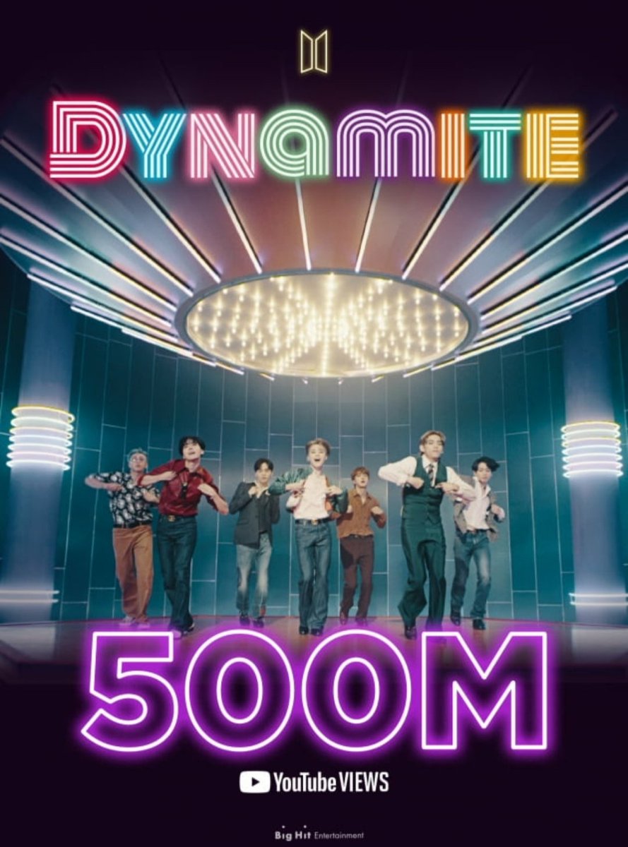 "DYNAMITE MV" just hit over 500 MILLION VIEWS on YouTube!!!! CONGRATULATIONS MY KINGS @BTS_twt ๐ฅณ๐๐ญ๐ค๐ป๐๐๐ฅบ #BTS #BTSARMY #BTSXARMY #KIMNAMJOON #KIMSEOKJIN #MINYOONGI #JUNGHOSEOK #PARKJIMIN #KIMTAEHYUNG #JEONJUNGKOOK #BTS_Dynamite https://t.co/ugVqsVOhTe
