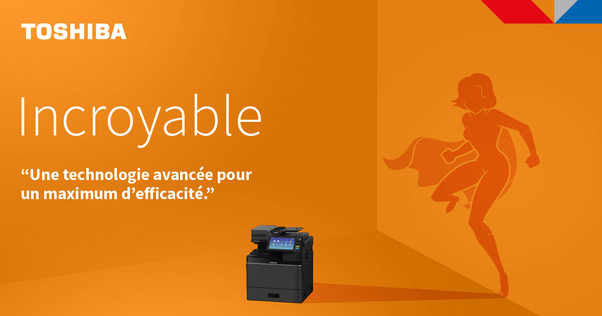 ToshibaTFIS's tweet photo. 🦸 Un super-héros en toute simplicité

👊 La série e-STUDIO400ac de #Toshiba est conçue pour offrir une expérience utilisateur simple et collaborative. 

#Toshiba #ToshibaTec #NouvelleSerieA4 #Impression https://t.co/s86gLeXKH3