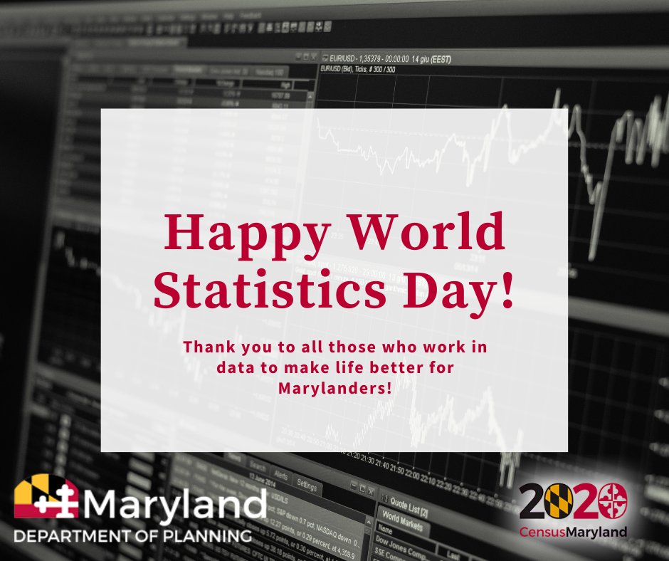 Happy World Statistics Day! We especially want to give a huge shoutout to our entire data team at the State Data Center for all their hard work during the Census! #2020MDCensus