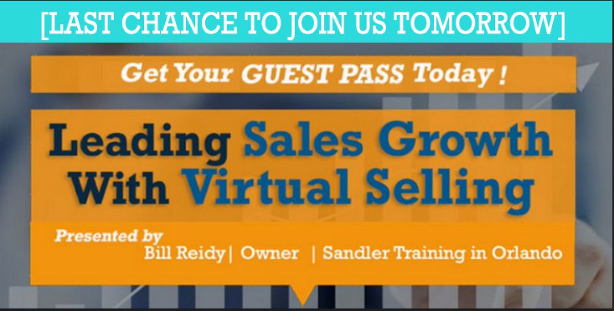 OrlandoSandler's tweet photo. [LAST CHANCE TO JOIN US TOMORROW] In this session we will discuss the TOP FIVE CHALLENGES people are facing with Virtual Selling and tips to resolve each of them. Get your guest pass here> https://t.co/gaqOJlKFNQ https://t.co/MHHH2EtRHT