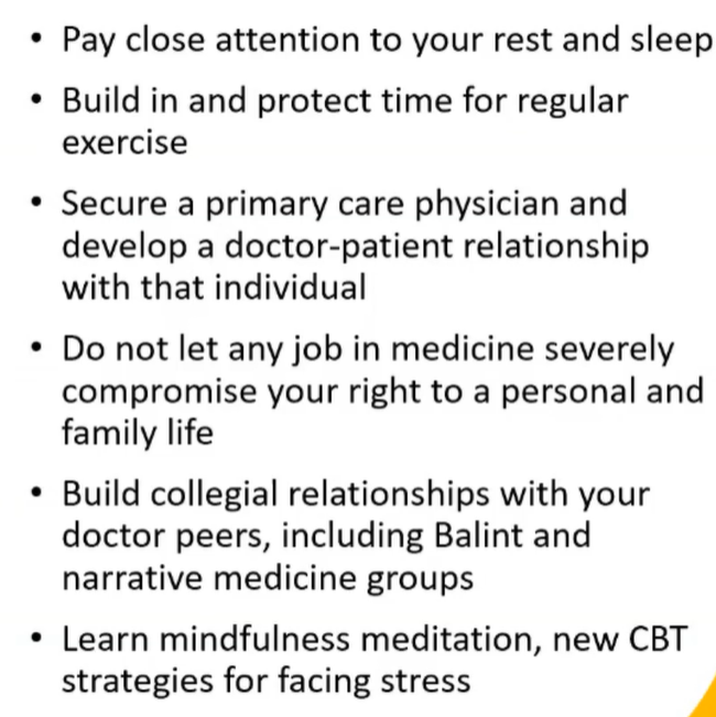 Some self-care tips. " do not let any job in medicine severely compromise your right to a personal and family life"  @downstatedoctor  #CHEST2020