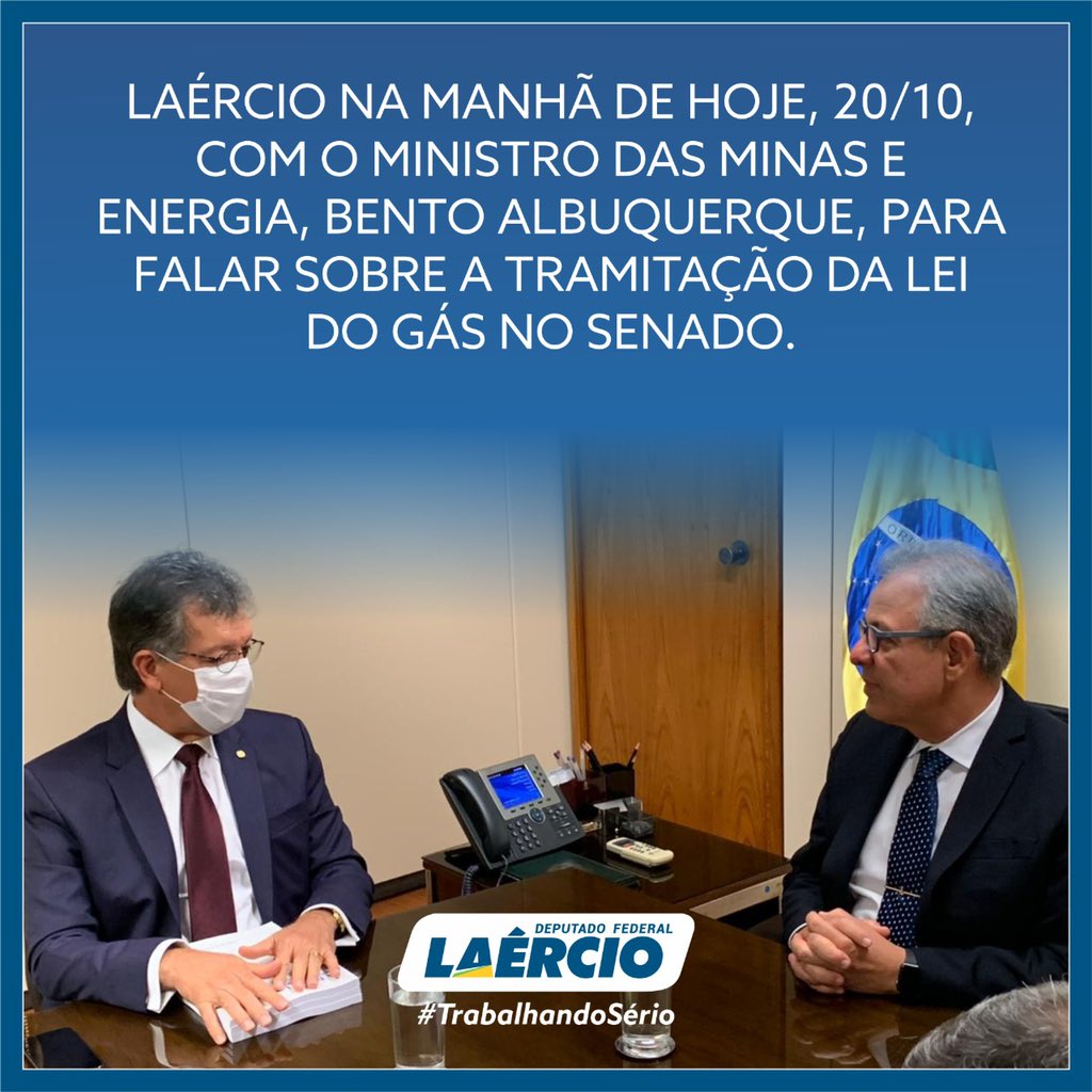 laerciosergipe's tweet image. Estive na manhã de hoje com o ministro das Minas e Energia Bento Albuquerque para falar sobre a tramitação da Lei do gás. Me coloquei à disposição para ajudar o governo no trabalho no Senado. #pldogasoriginal🇧🇷🏆💚💛💚