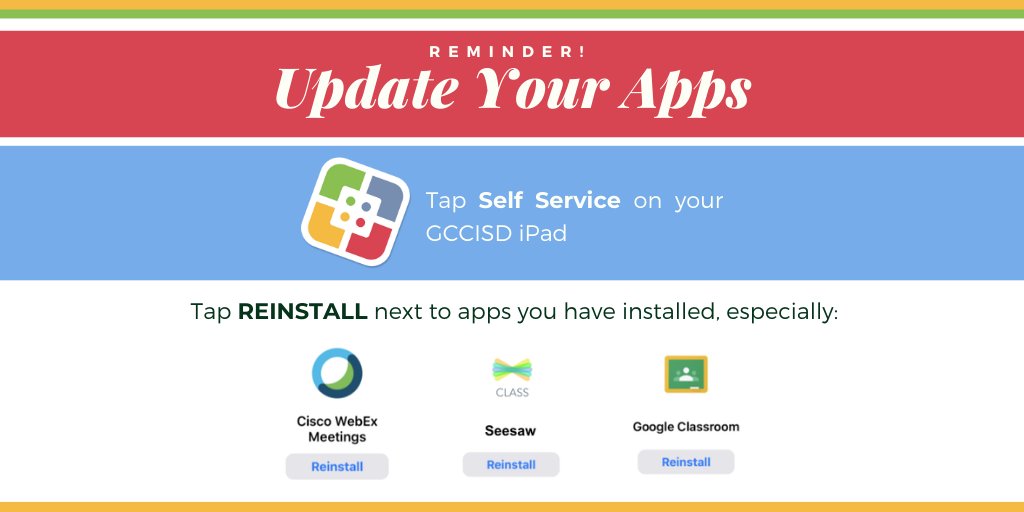 Hey <a href="/gccisd/">Goose Creek CISD</a> students &amp; families! This is your reminder to update your apps on your school issued device! #gccisd #gccisdEdTech