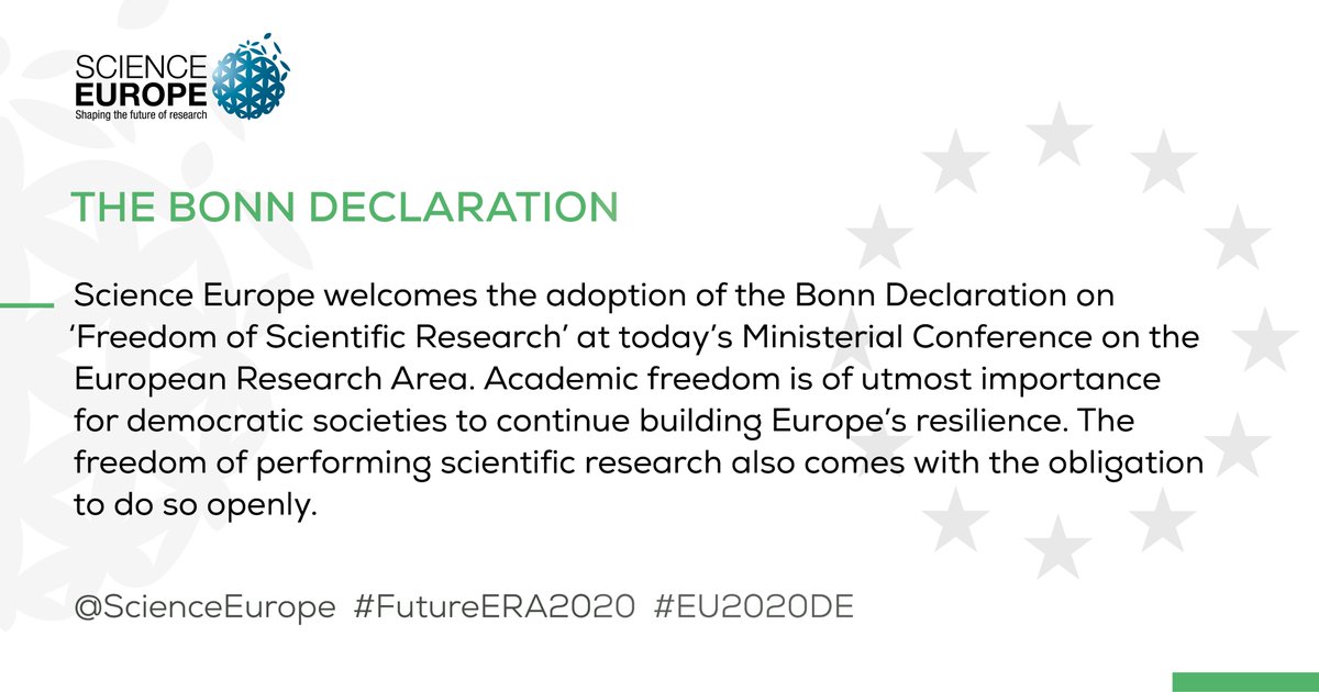 The Bonn Declaration on 'Freedom of Scientific Research' launched today by <a href="/EU2020DE/">EU2020DE</a> <a href="/BMBF_Bund/">Bildungsmisererepublik Deutschland - BRDigung</a> &amp; <a href="/AnjaKarliczek/">Anja Karliczek 🇺🇦🇮🇱</a> stands up for the rights of 🇪🇺 researchers. Read our Comment: scieur.org/bonn-dec

#AcademicFreedom #FutureERA2020 #EU2020DE #BonnDeclaration