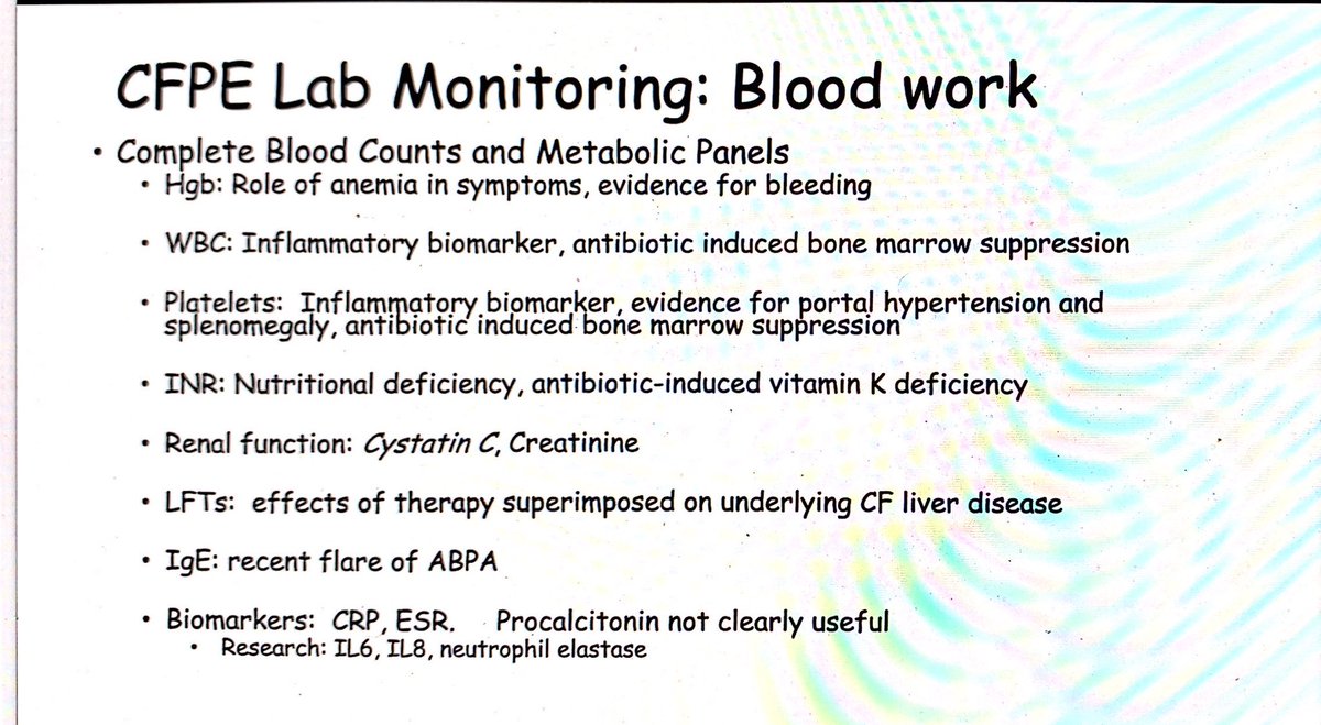 Laboratory monitoring of a patient with CF.  #CHEST2020