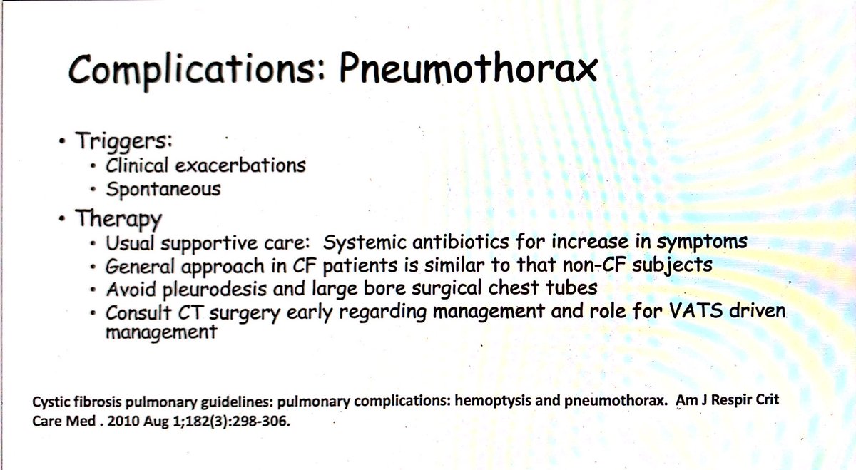 Pneumothoraces are common spontaneously. Usually supportive care. Consider CTS consult early on. Avoid large bore chest tubes and pleurodesis.  #CHEST2020