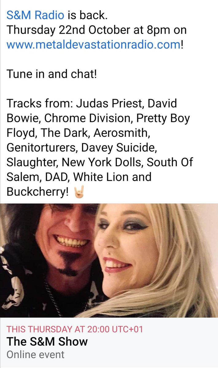 This Thursday! Tune in from 8pm only on https://t.co/HeCXRtbBx3
#MDR #MetalDevastationRadio #Glam #HairMetal #RocknRoll https://t.co/IH2j9ftPyN