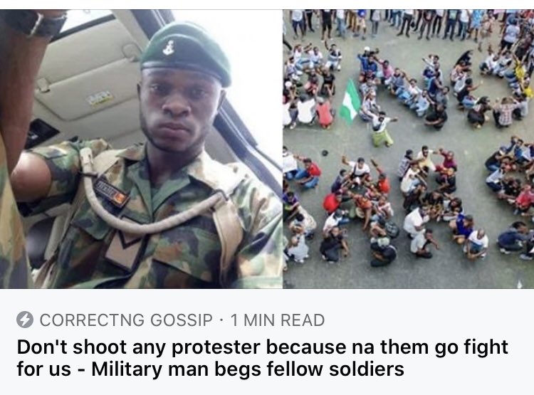 mikel_nwaobi's tweet photo. Do not shoot any protester because na them go fight for us - Military man begs fellow soldiers
PLEASE RETWEET.
#Eagle #yahayabello #BuhariMustGo #EndSARS #EndSARSImmediately #ilorinprotest #QueerNigerianlivesmatter #kabusajunction #SideWithNigeria #sorosoke247 #WhereIsBuhari https://t.co/Z4n9oVAsme