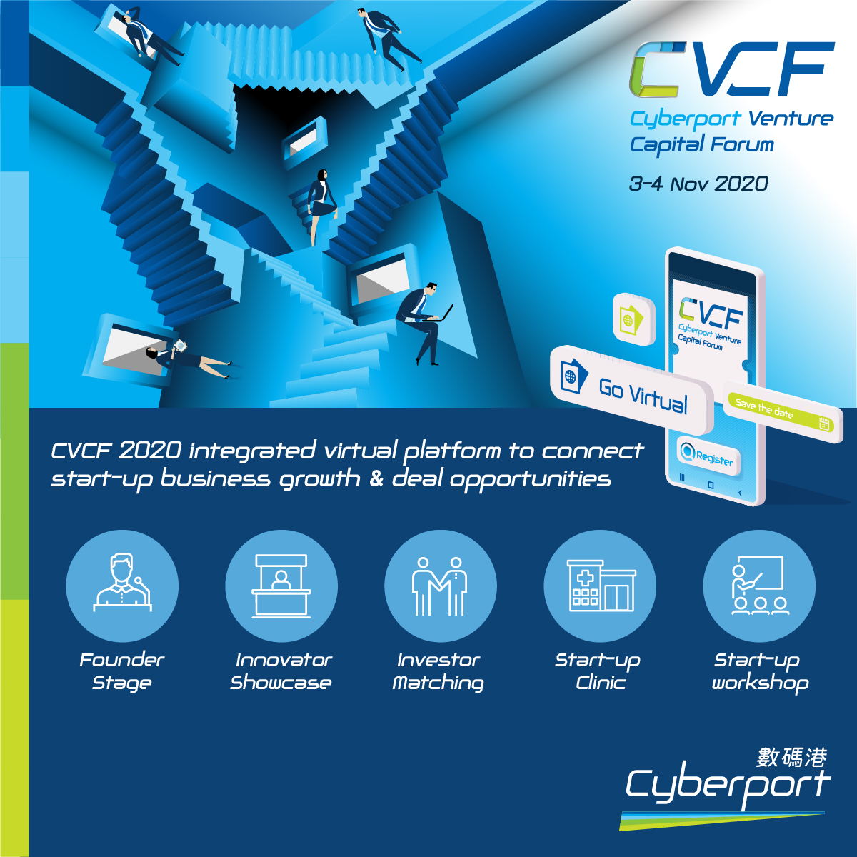 cyberport_hk's tweet photo. #CVCF2020 integrated virtual platform to connect start-up business growth & deal opportunities, feat. Power Pitch, Innovator Showcase, 1-1 Investor Matching, Start-up Clinic & workshop! Grab your Innovator Pass now https://t.co/vQjUMk1xzo
#Cyberport #venturecapital #techventuring https://t.co/HeoDGWHH81