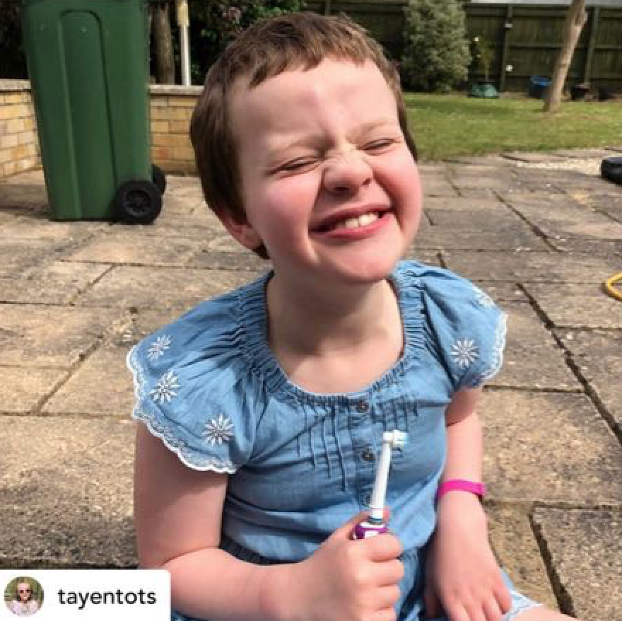 DignityLc's tweet photo. "Tayen was desperate to try out her new toothpaste - in the garden of course! 😂🙄 It doesn’t have a ‘manky’ minty taste that she hates; I think she likes it! The waterless shampoo and body wash will also make hospital stays and post surgery washes much easier! @DignityLc https://t.co/C0LB4MJvTc