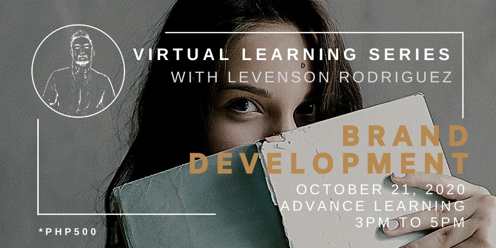 levrodriguez's tweet photo. Define your story. Sell your idea.
Virtual Learning Series
Brand Development - Advance Learning
We are all a work in progress.
Register through @Ticket2MeNet
https://t.co/lsrCuNjMkl
#LRVirtualLearningSeries #branddevelopment #brandmarketing #onlineclass #LevensonRodriguez https://t.co/JiJuElF3iX