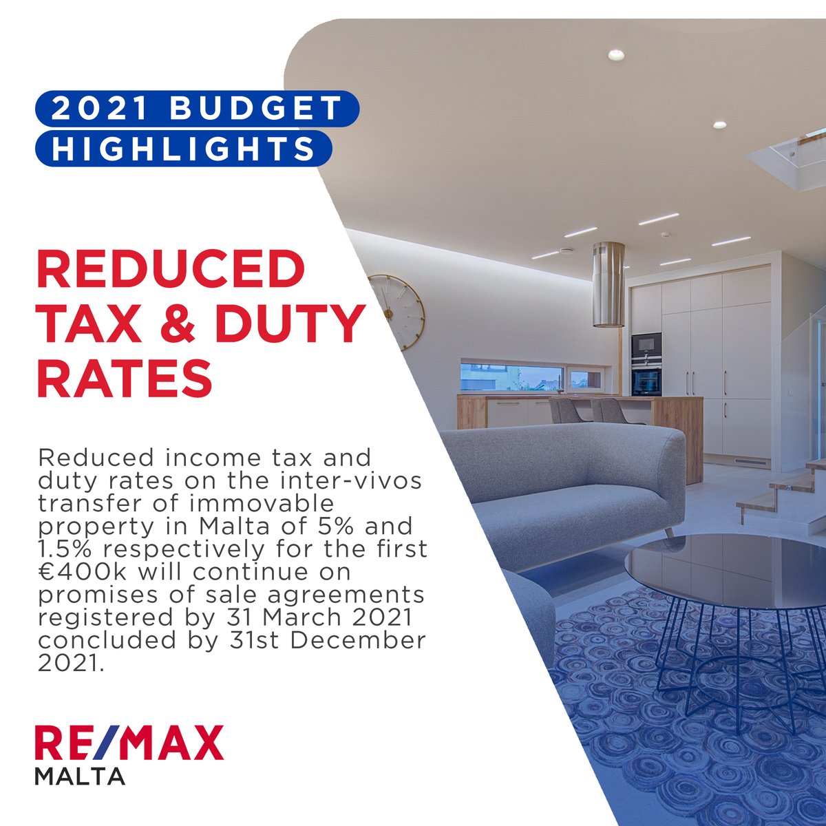 remaxmalta's tweet photo. Here are some of the main highlights concerning the real estate market from yesterday's #MaltaBudget21. 🏘️🇲🇹

#remax #malta #propertymalta #realestatemalta https://t.co/L1iE59qdZV