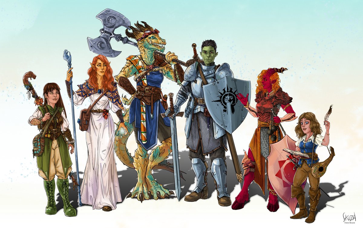 EwaSkuza's tweet photo. It was my pleasure to draw these characters for their first anniversary together! 🥺💪🔥 Thank you for your trust <3 I love them all!! 🧡
#DnD #dnd5e https://t.co/BeVtBprCLv