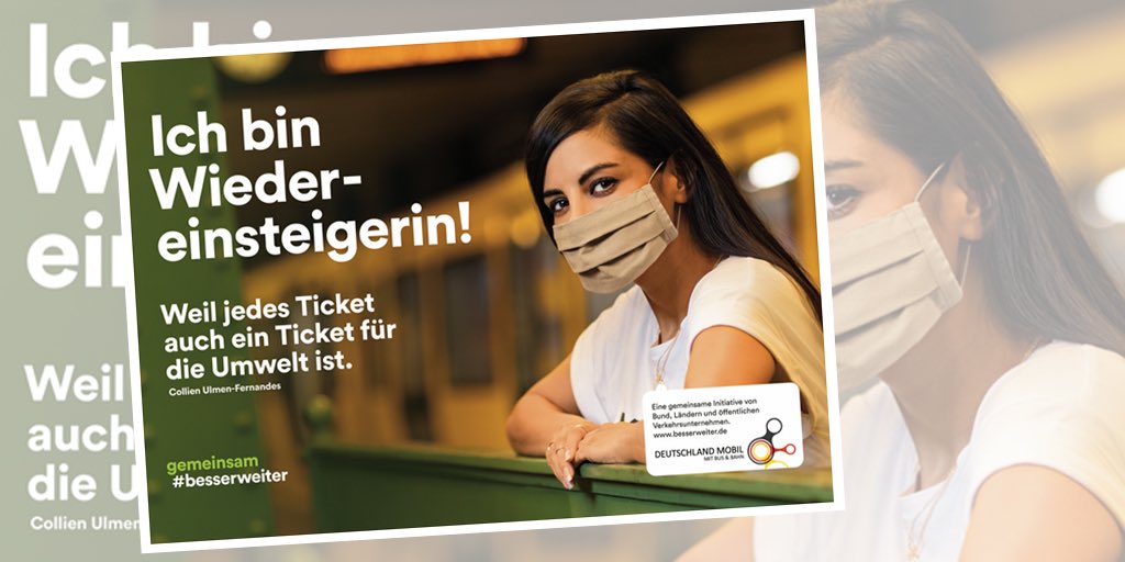 VDV_Verband's tweet image. Es geht gemeinsam #BesserWeiter: Heute startet Phase zwei der Kampagne #BesserWeiter. Zusammen mit Bund, Ländern und Kommunen werben wir für die Rückkehr der Fahrgäste. „Ich bin #Wiedereinsteiger*in“ lautet die zentrale Botschaft. @DEmobil2030 
Mehr Infos: bit.ly/35dhpNi