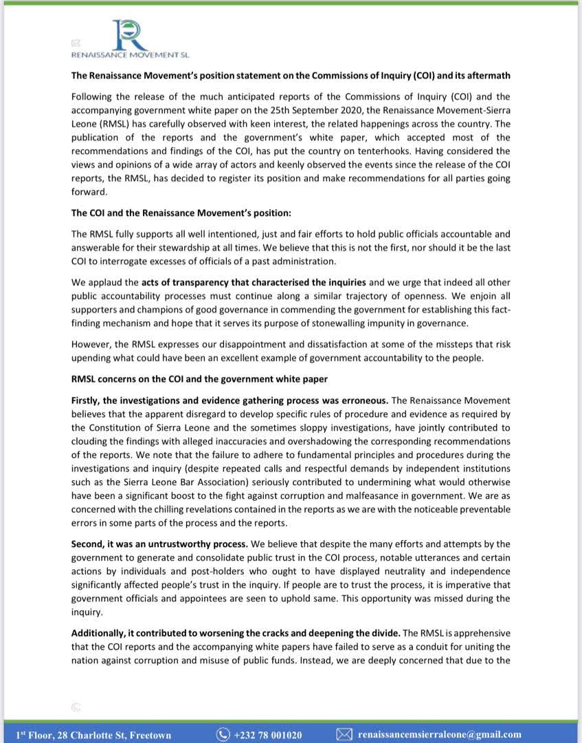 Today, the Renaissance Movement published its position statement on the Commissions of Inquiry (COI) & its aftermath. Please read the full statement here to see the Movement's concerns and its recommendations. https://t.co/gEcCXjcPNP