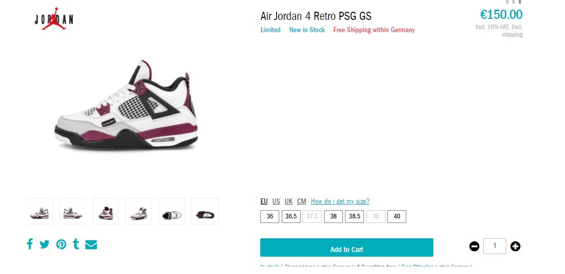 air jordan 4 retro psg gs