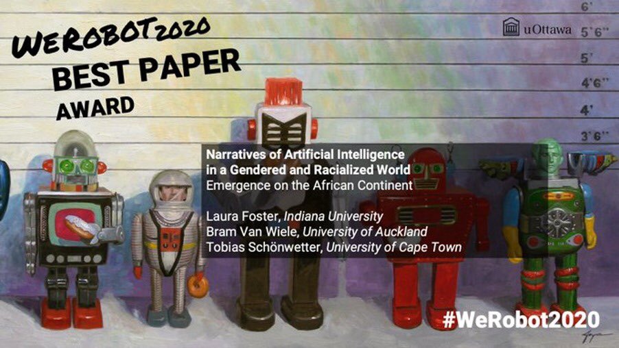ICYMI, IP Unit Director <a href="/tobyschonwetter/">Tobias Schonwetter</a> &amp; OpenAir scholars were awarded the Best Paper Award out of a competitive pool of submissions at the WeRobot 2020 conference. The paper provides an analysis of AI narratives in a gendered and racialised world.👉🏽bit.ly/31gZAf6